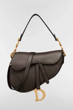 Saddle 馬鞍袋連肩帶 深朱古力棕色顆粒小牛皮