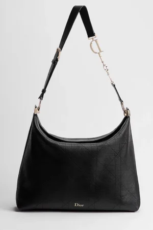 大碼 Diorly 手袋 黑色 Flat Cannage 藤格紋圖案小牛皮